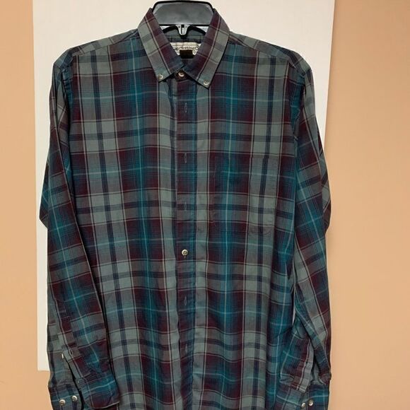 Gap shirt green green/maroon check medium - Picture 1 of 8